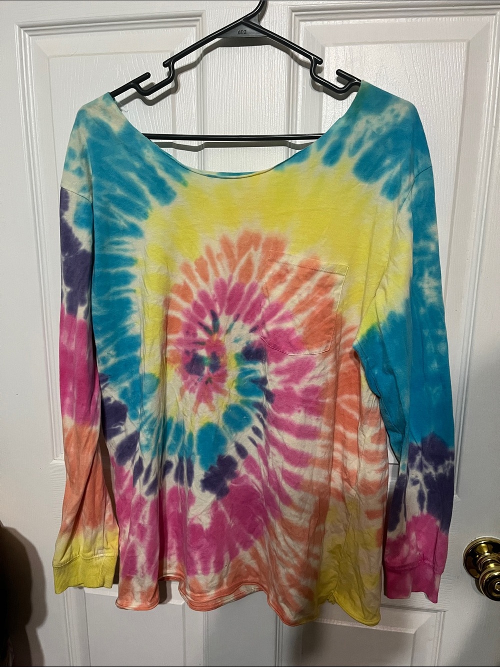 Tie-Dye Spiral OFF SHOULDER-SEXY BACK Long Sleeve Top - Multicolor